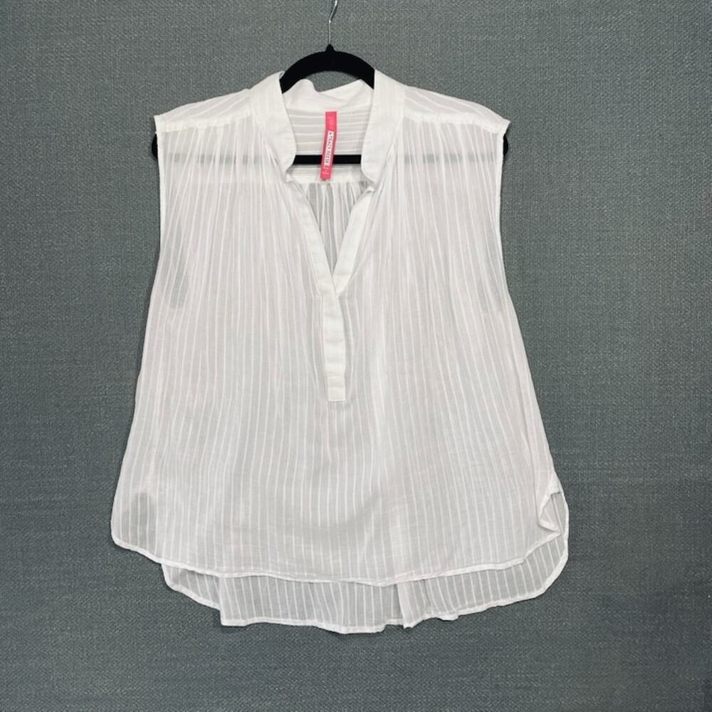 Plenty by Tracy Reese White Sleeveless Sheer Gauzy Summer V-Neck Blouse Top L